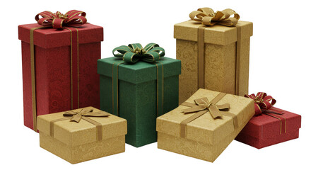 Isolated Glitter Presents Wrapped with Ribbons for Christmas Background