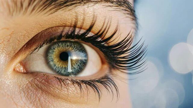 Detailed eye with long eyelashes in a macro shot showcasing unique beauty