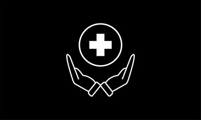 Hand holding silhouette of plus sign medical care concept