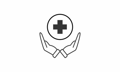 Hand holding silhouette of plus sign medical care concept