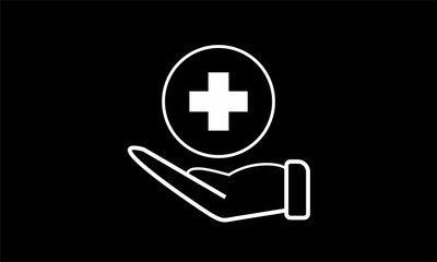 Hand holding silhouette of plus sign medical care concept