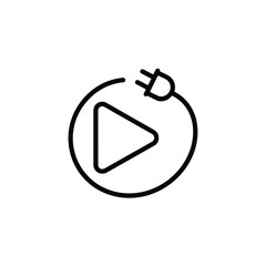 Obraz premium Play button icon connected to an electrical plug symbolizing media power