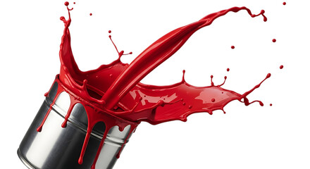 Red paint splash from metal can liquid splash black background