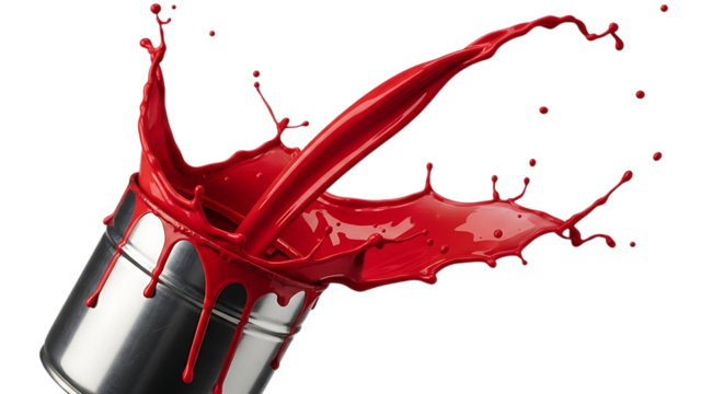 Red paint splash from metal can liquid splash black background
