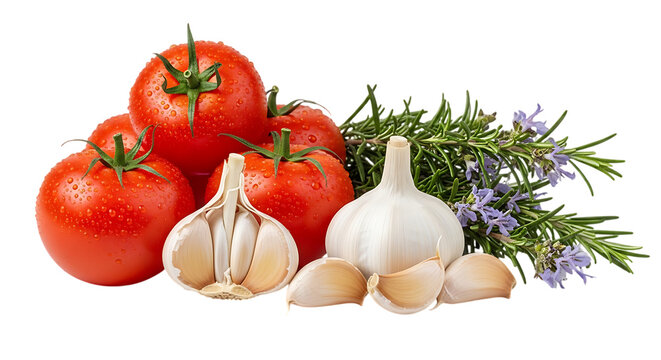 Ripe Tomatoes Garlic Rosemary Sprigs fresh herbs - Powered by Adobe