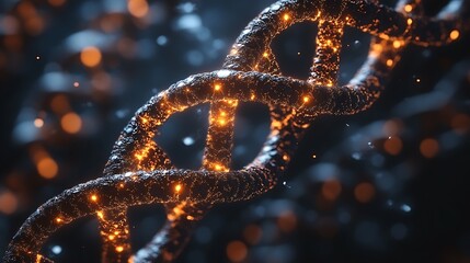 A detailed view of a glowing, three-dimensional double helix.