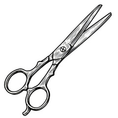 Illustration of Cutting Scissors with Sharp Blades in White and Black