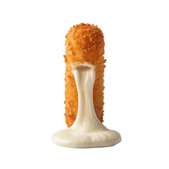 Golden fried cheese stick with molten cheese dripping down isolated on transparent background