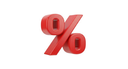 Glossy red 3d percentage symbol isolated on transparent background