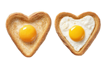 Heart-shaped egg toast : A lovely photo showcasing two heart-shaped egg toasts, capturing the essence of love and breakfast.
