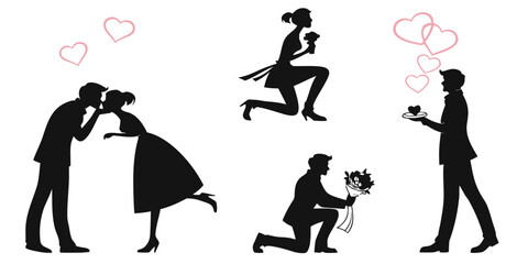 Romantic Silhouettes of Couples in Various Stages of Love