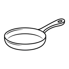 Simple black and white line drawing of a frying pan on a white background