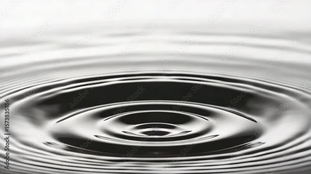 Poster drop of water creating ripple effect in calm pool surface with beautiful light reflection and textur