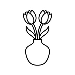 Simple line art illustration of two tulips in a vase