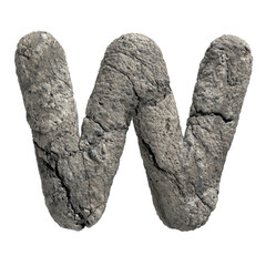 fractured rock letter W - Uppercase 3d porous stone font isolated on white background. This alphabet is perfect for creative illustrations related but not limited to Nature, Environment, Erosion...