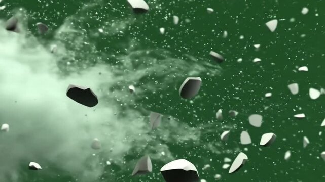 Volleyball moving quickly with green dust trail and particle burst