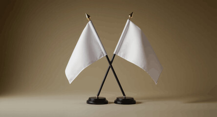 Crossed White Flags on Dark Brown Background
