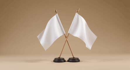 Set of Two White Flags on Stands against a Neutral Background in Decor Setting