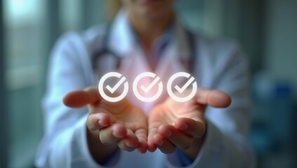 Control and quality in medicine doctor holding a glowing heart, symbolizing the future of health connection and global network technology