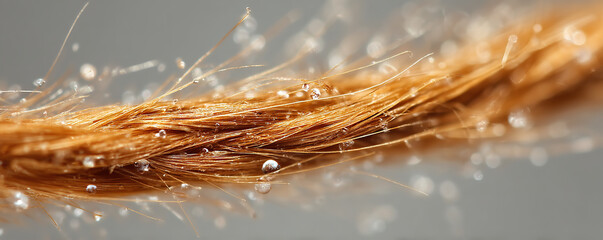 Detailed close-up of a golden rope showing water droplets, highlighting texture and intricacy