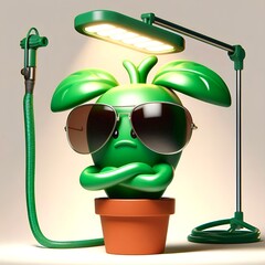 Funny Cartoon Plant with Attitude in Plastic 3D Style on Plain Background
