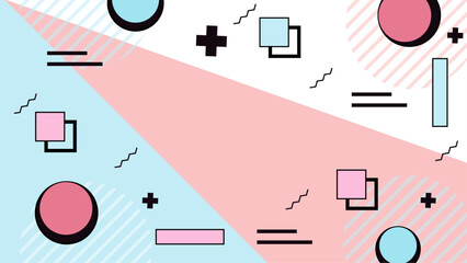 Pink and blue 80s style geometric design suitable for retro themed projects, party invitations, backgrounds, or product packaging with a vintage vibe.
