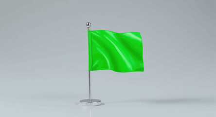 Waving Green Flag with Smooth Fabric Texture Against a Neutral Background