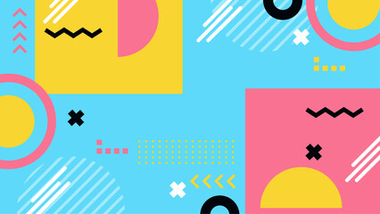 Vibrant 80sstyle geometric abstract design suitable for posters, album covers, and digital backgrounds for retro themed projects.