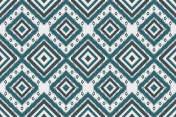 Native Abstract Ikat seamless green pattern background.