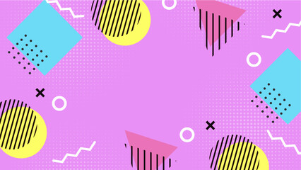Pink 80s geometric background suitable for retro themed designs, music album covers, posters, or party invitations with a vintage feel.
