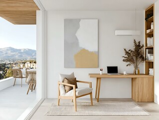Fototapeta premium Minimalist Living bedroom with a platform bed, crisp white linen, and minimal bedside tables Modern Urban Living Sophisticated Home Interiors