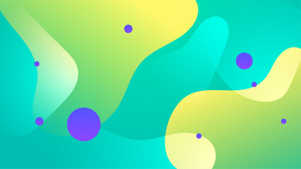 Abstract green yellow fluid shapes and purple dots, vibrant and colorful design element suitable for modern backgrounds, packaging, and digital art projects.