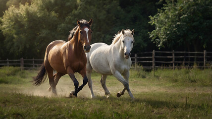 Obraz premium Celebrate World Horse Day with stunning AI-generated images capturing the beauty, freedom, and companionship of horses in natural and rural landscapes.