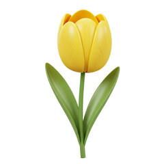 Obraz premium Vibrant Yellow Tulip Green Leaves a Single 3D Rendering on Transparent Backdrop