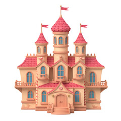 Whimsical Candy Castle with Pink Towers and Cream Walls on Transparent Backdrop
