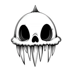 Whimsical Cartoon Skull Illustration with Sharp Teeth