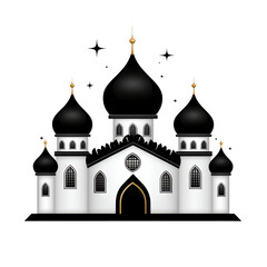 White Building with Black Domes Digital Art on Transparent Background
