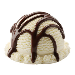 Chocolate-topped ice cream and frozen yogurt with chocolate, set against a white background, showcasing full depth of field.
