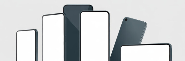 Modern smartphones with sleek designs and blank screens arranged in stylish manner