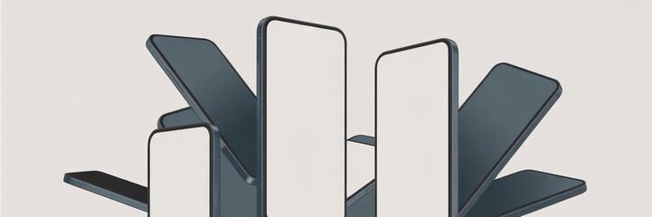 Modern smartphones arranged creatively, showcasing sleek designs and empty screens