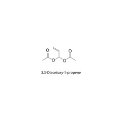 3,3-Diacetoxy-1-propene skeletal structure. Ester compound schematic illustration. Simple diagram, chemical formula.