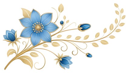Blue and gold floral arrangement with buds blue flower