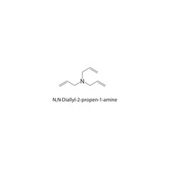 N,N-Diallyl-2-propen-1-amine skeletal structure. Amine compound schematic illustration. Simple diagram, chemical formula.