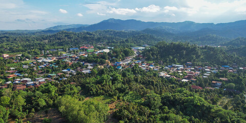 Aerial view from drone of the rural village in the mountains