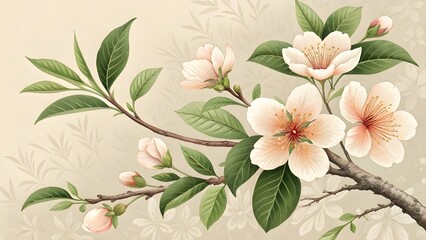 Pale Pink Cherry Blossoms on Branch flower spring