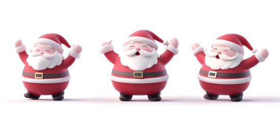 Festive trio of adorable Santa Claus figurines celebrating Christmas cheer
