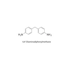 4,4’-Diaminodiphenylmethane skeletal structure. Aromatic amine compound schematic illustration. Simple diagram, chemical formula.