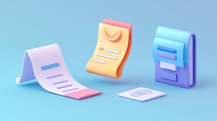 Illustrative Representation of Finance and Accounting Documents in Pastel Tones