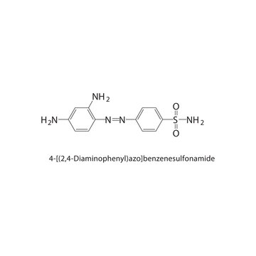 4-[(2,4-Diaminophenyl)azo]-benzenesulfonamide skeletal structure. Azo sulfonamide compound schematic illustration. Simple diagram, chemical formula.