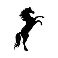 Rearing up black mustang - standing horse side view vector silhouette